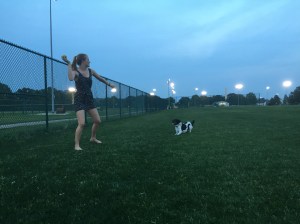 Playing fetch with Charleigh after the hot sun went down!